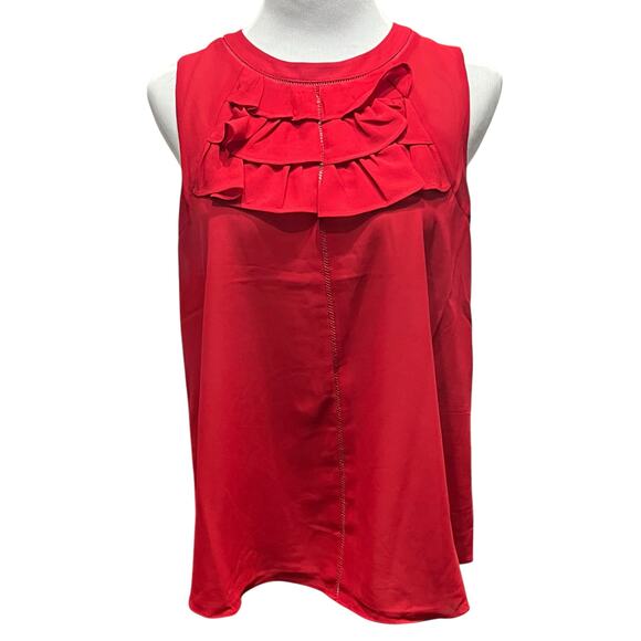 Rose + Olive Women's Red Sleeveless Ruffle Tank Top Blouse SIZE Large - Picture 1 of 6